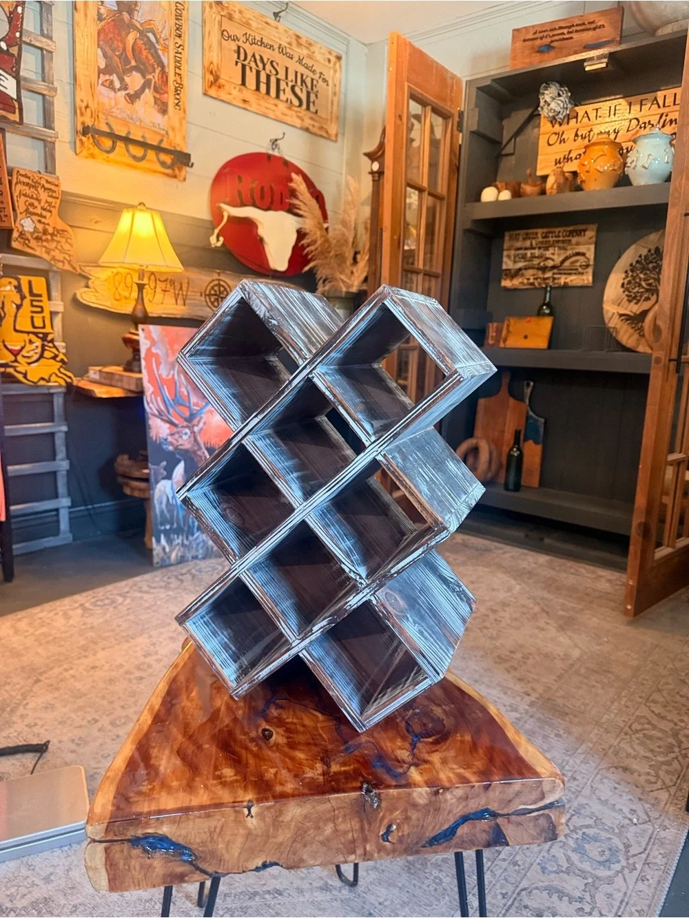 Rustic Whitewashed Wooden Wine Rack - 8 Bottle Organizer